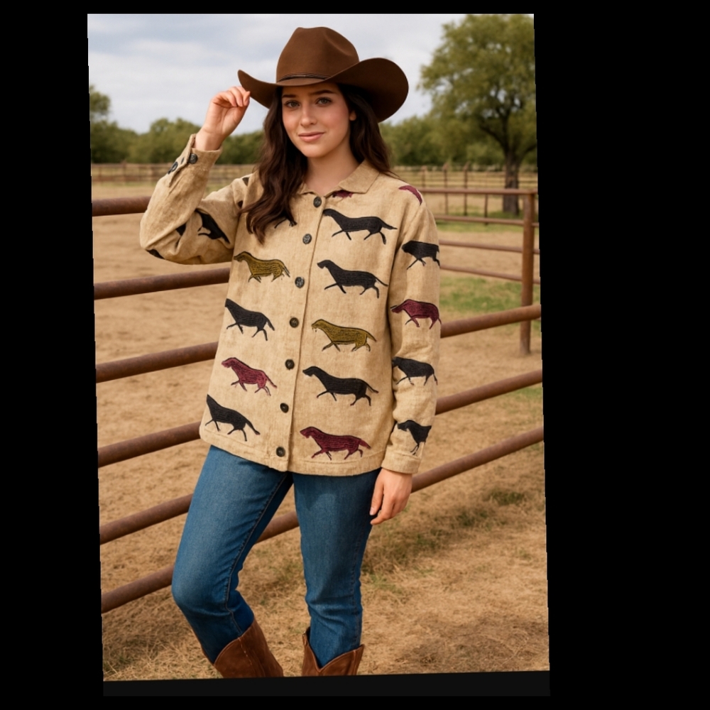 Horse Print Southwest Vintage One of a Kind Shacket Aztec Medium Art to Wear ●
